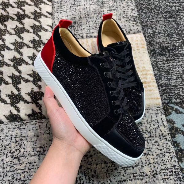 

black strass junior low sneakers men red bottom shoes luxury designer casual leisure flats party wedding chaussures homme eu35-47