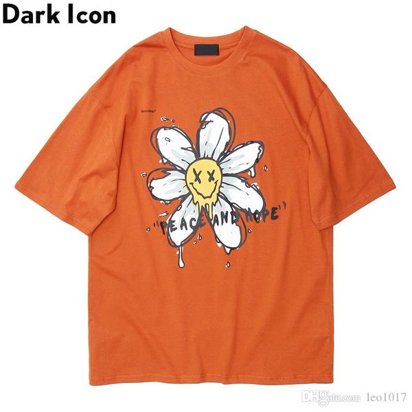 

dark icon dark icon sunflower printed t-shirt men women 2020 summer crew neck street men's tshirt cotton casual tee shirts, White;black