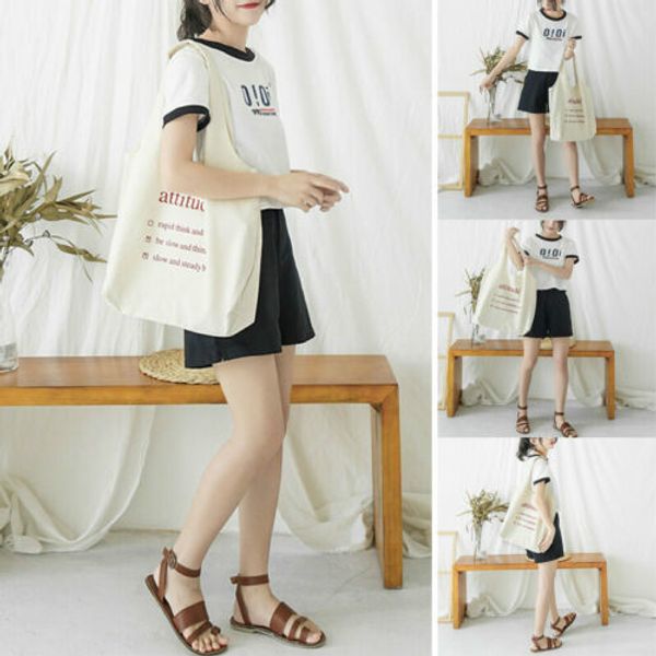 

women fashion canvas shopping handbag travel shoulder bags tote large capacity
