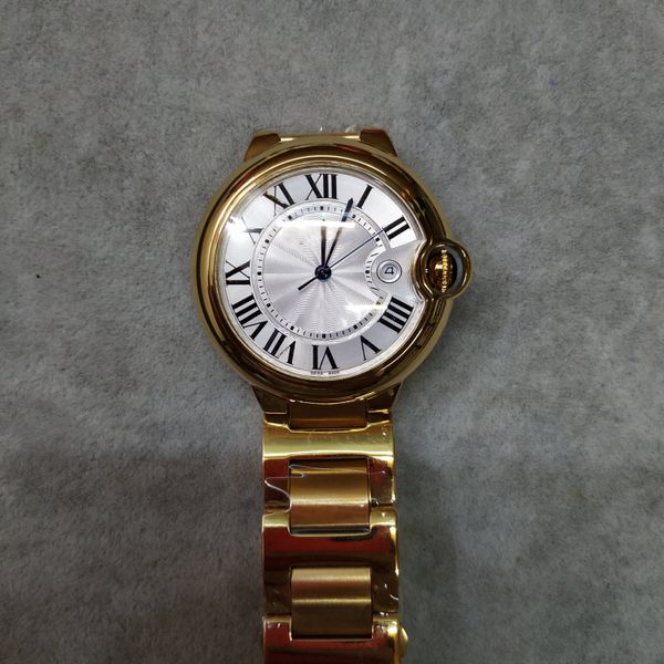 

classic mens watches ballon w69005z2 42mm white dial 24k gold strap case automatic mechanical fashion watch men watches wristwatch, Slivery;brown