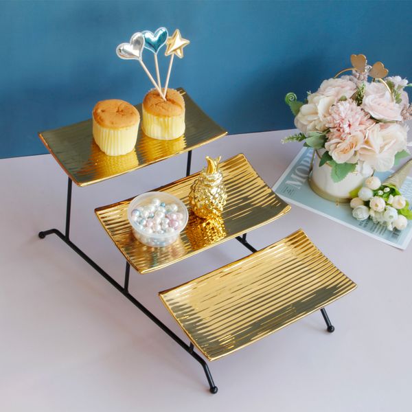 

collapsible three tiered cake serving tray dessert fruit presentation