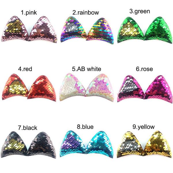 

100pcs/lot 6*6cm reversible sequin ear cat flit glitter cat ear diy hair accessories 9 colors u pick, Slivery;white