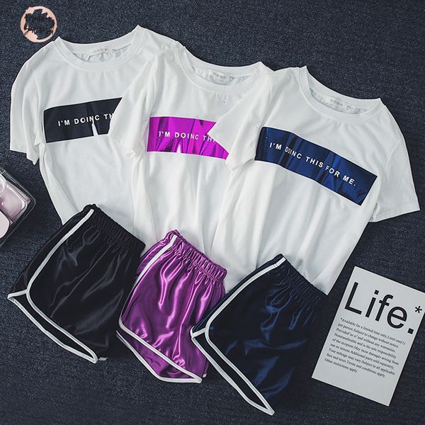 

new 2019 womens two v neck piece tracksuit casual plus size loose fashion short sleeve elastic waist suit women, White