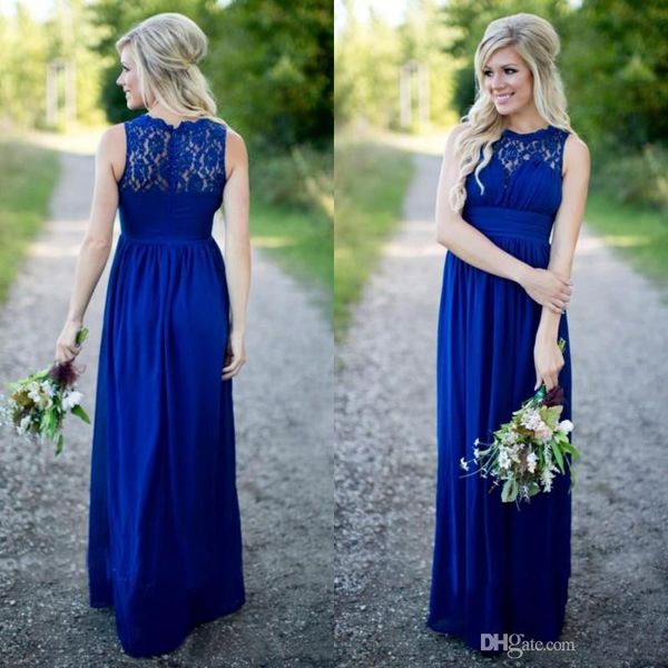 

jewel neck chiffon long bridesmaid dresses with lace 2019 royal blue wedding guest dress floor length formal gowns, White;pink