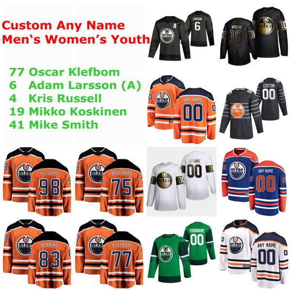

s-6xl edmonton oilers 2020 hockey jerseys 77 oscar klefbom jersey 6 adam larsson 4 kris russell mikko koskinen mike smith custom stitched, Black;red