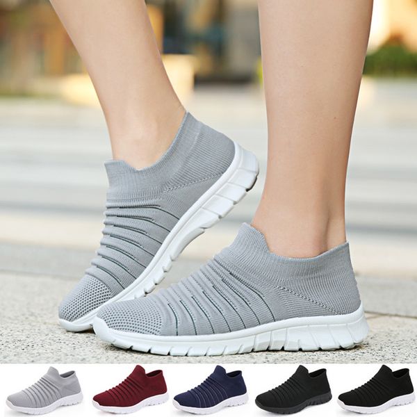 

women fashoin sneakers sock shoes ligth weight breathable slip-on walking sports shoes flats size 35-42