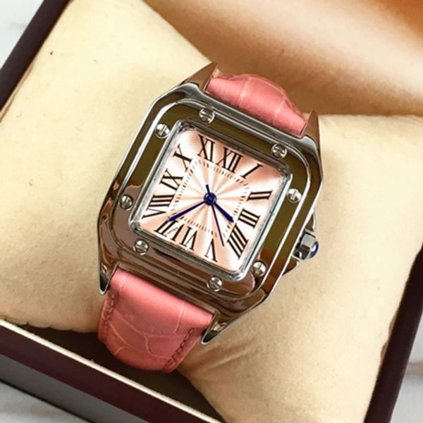 

2019 розовый / черный новая женщина смотреть дорогие часы женщин моды наручные часы кожаный коричневый квадратный циферблат женский relogio, Slivery;brown
