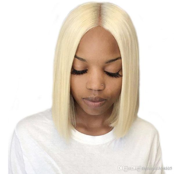 

150% density lace front wig 613 blonde short hair bob straight hair wig brazilian remy hair before picking hairline europe, Black