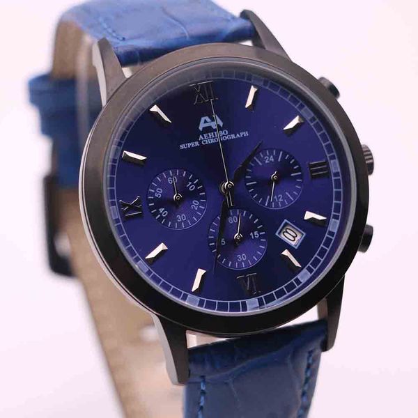 

fixed black bezel aehibo brand mens watches 43mm wristwatches quartz satch watch with durable leather strap and pin buckle, Slivery;brown