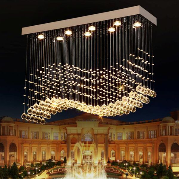 

k9 crystal chandeliers led chrome finished light wave art decor modern suspension lighting l villa hanging lamp