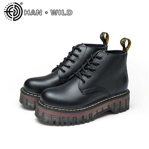 

ladies cow leather platform ankle boots quality shoes women genuine leather boots all season women motorcycle, Black