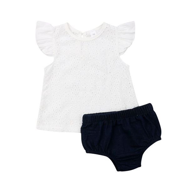 

горячая sis одежда малышей baby girl kid белье футболка + брюки джинсы outfit ажурной наборы одежду, Blue