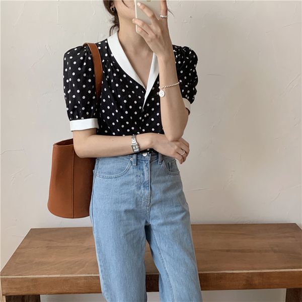 

hzirip retro chic summer polka dots girls cute blouses 2020 new all match loose gentle thin streetwear shirts, White