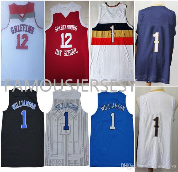 

all stitched spartanburg day school zion #12 williamson embroidered jerseys duke #1 basketball jerseys college nola player city jersey, Black