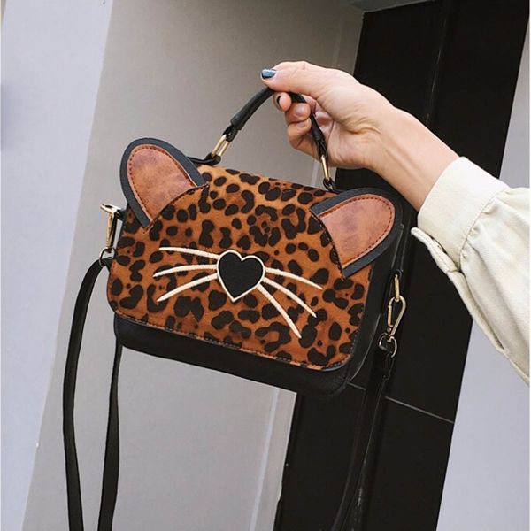

muqgew leopard shoulder woman bags personality crossbody bags cut cat heart handbag vintage fashion #1123