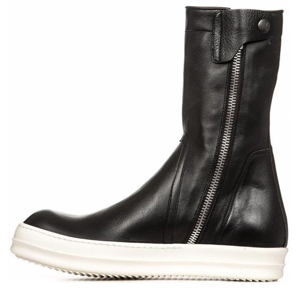 

2019 fashion men winter shoes boots zipper boots genuine leather long boots zapato deportivo hombre 13#25/20d50, Black