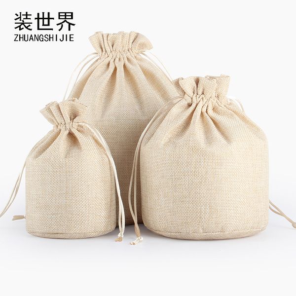 

5pcs 9x15.5cm linen drawstring pouch bag logo printed jute pouch round bottom bag