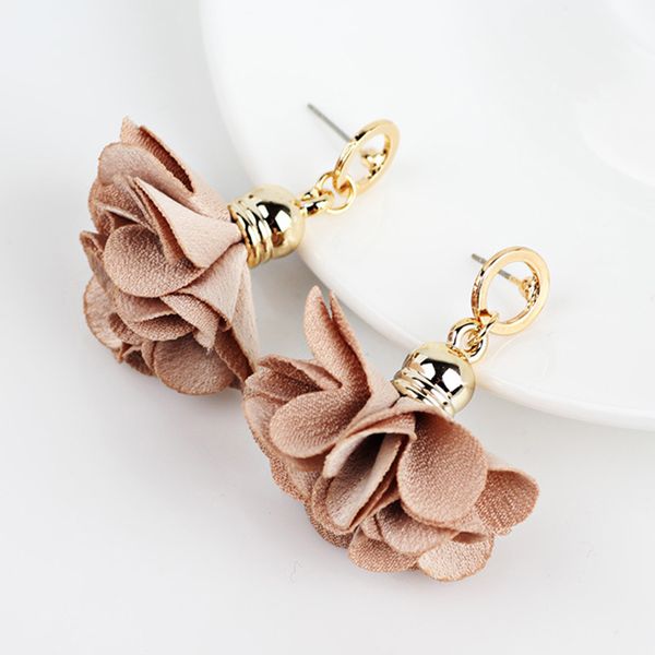 

fashion fabric flower petals pendant beautiful earrings women elegant jewelry stud earrings jewelry gift, Golden;silver