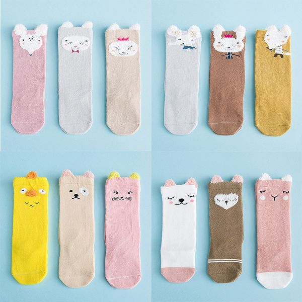 

baby socks winter cotton boots \n cotton socks newborn children 0-3 years old hose over the knee cute cartoon newborn, Pink;yellow
