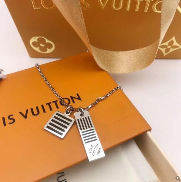 

paris fashion jewelry women necklace titanium steel monogram ring pendant round engraved necklace mens chains with box gift lvlouisvuitton, Silver