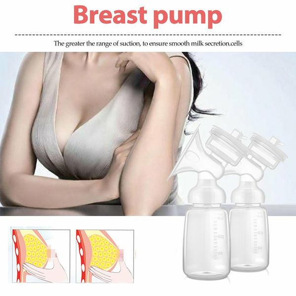 

double electric breast pump with milk bottle infant usb bpa baby breast feeding automatic massage postpartum breast pump, White