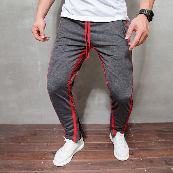 

vogue nice men's casual stripe pants natural cotton trousers white elastic waist ankle-length man's pants, Black
