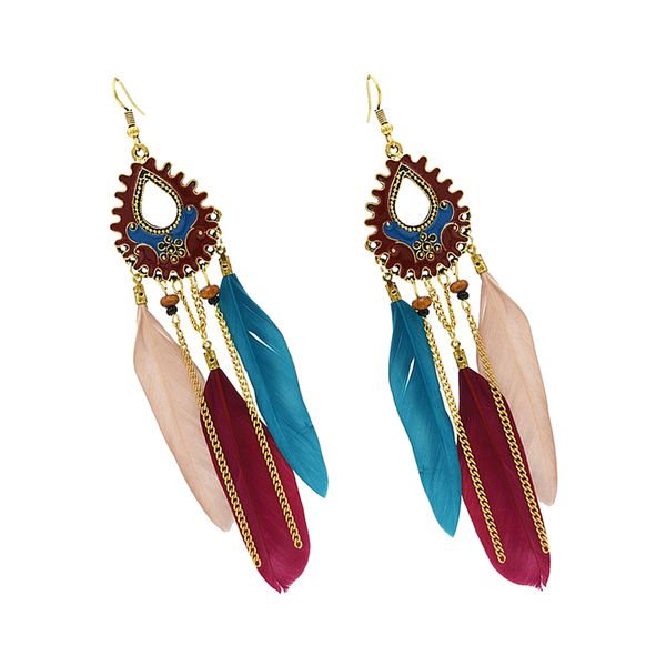 

long feather earring vintage boho handmade dangle hook earring party holiday, Golden