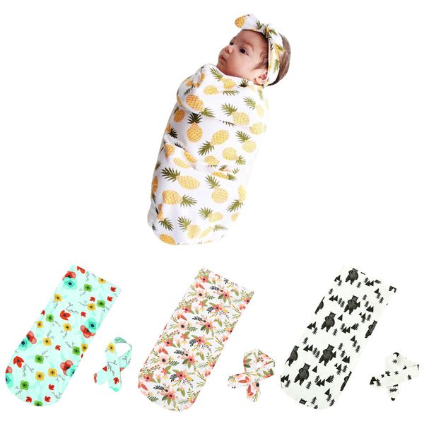 

новорожденный младенец младенца хлопка цветка пеленальный одеяло swadding 2pcs set soft спящий пеленальный муслин wrap оголовье одежда
