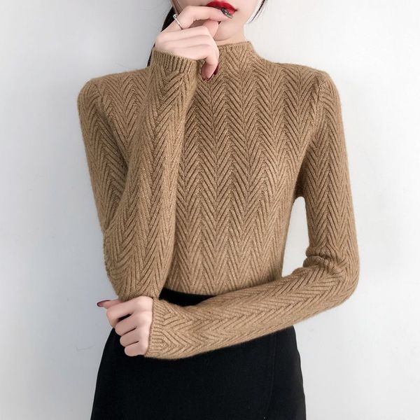 

semi-high-collar sweater for ladies autumn and winter 2019 new style short jacket, tight knitted bottom shirt, White;black