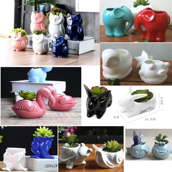 

16 styles ceramic planter plant pot for animal teeth fox owl pig home and office deskwindows decoration for wedding christmas fa2118