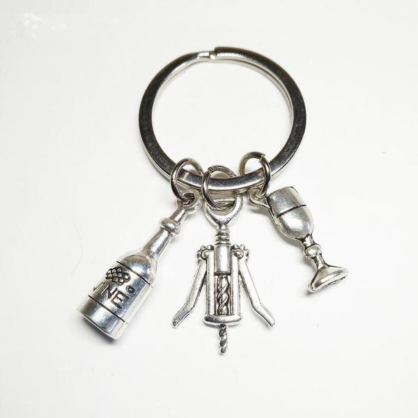 

new ancient silver bottle wine glass bottle opener couple keychain keyring accessories creative women men jewelry designer keychain gift, Slivery;golden
