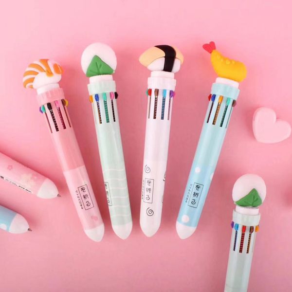 

10pcs/lot cute silicone sushi tempura head 10 color press ballpoint pen office school office supply student stationery kid gift, Blue;orange