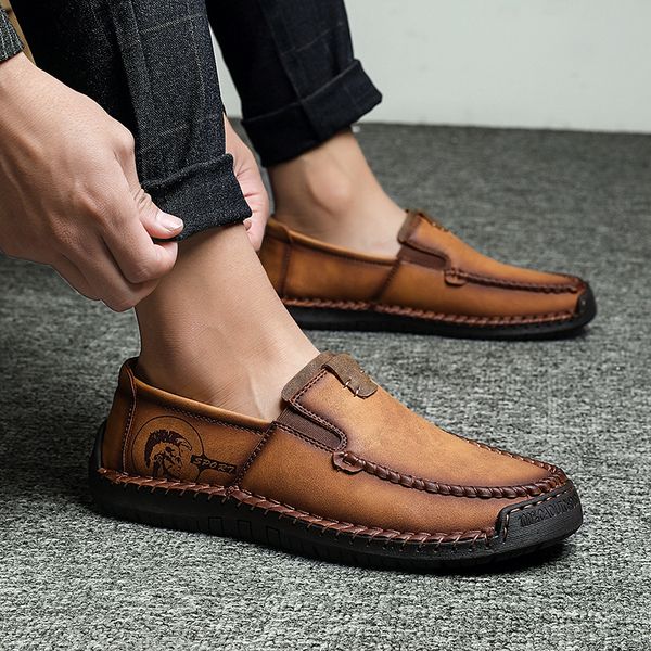 

2019 new casual shoes men fashion style leather shoes men handmade vintage loafers moccasins flats loafers hc-206, Black