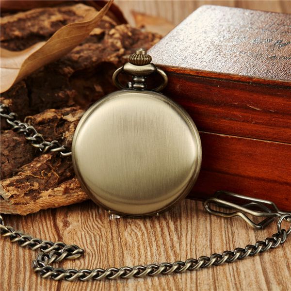 

vintage bronze smooth mechanical pocket watch men women steampunk pendant chain, Slivery;golden