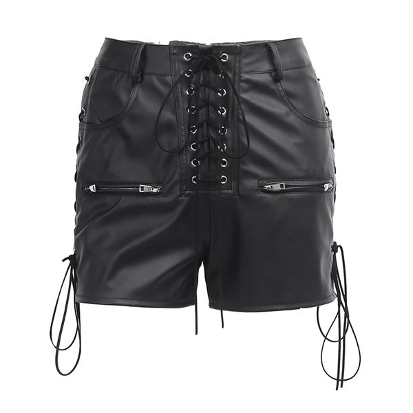 

womens punk bandage pants pu leather shorts, White;black
