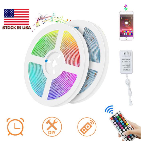 Lager in den USA + 5M 10M RGB-LED-Streifen-Lichterkette Fiexble Light LED-Bandband 5050 LED-Lampen RF + Bluetooth mit Netzstecker-Controller