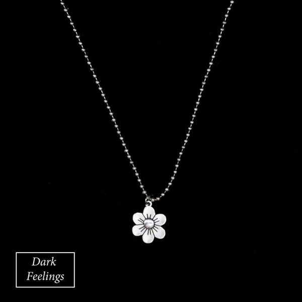 

1 pc vintage flower necklace trendy hip hop flower pendant ball bead chain simple neck decorating accessories, Silver