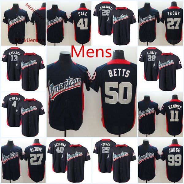 

MENS 2018 ALL-Star American League Jersey JD. Martinez Mookie Betts Chris Sale Mike Trout Aaron Judge Kluber Jose Altuve Baseball Jersey