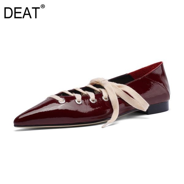 

deat] 2019 new spring summer black sharp toe bandage bright soft shallow single flat shoes women fashion tide 10b113