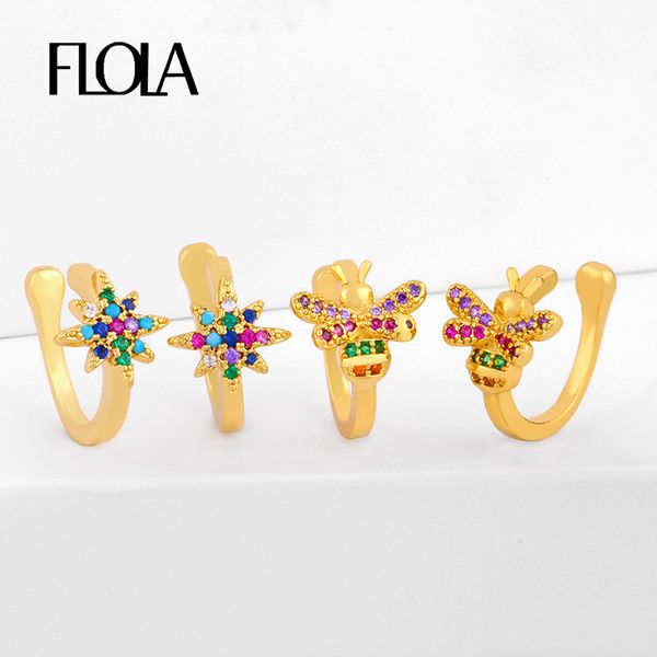 

flola rainbow bee ear cuffs for women small sun stud earrings clip earrings without piercing cz cubic zircon gold jewelry erss48, Silver