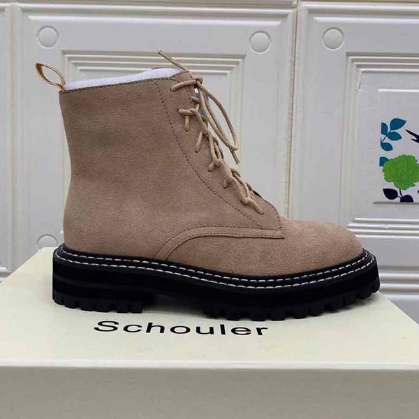 

women winter fashionable motocycle boots high grade waterproof lace-up warm snow boots casual martin boots brown suede outdoor thick boot, Black