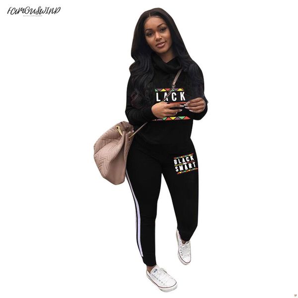 

d8205 full winter tracksuit letter turtleneck full length women set sweatshirt pant lady fashion two pieces suits casual sleeve, White