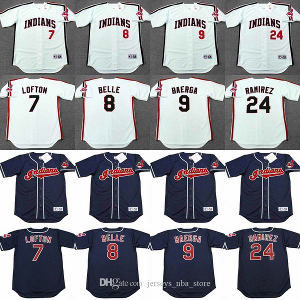 

cleveland 9 carlos baerga 7 kenny lofton 8 albert belle 24 manny ramirez 25 jim thome baseball jersey stitched, Blue;black