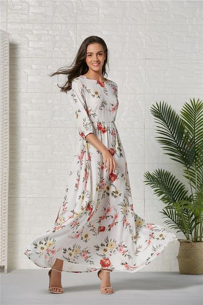 

women deisnger bohemian print mid sleeve swing dress fashion summer casual clothing famale dress, Black;gray