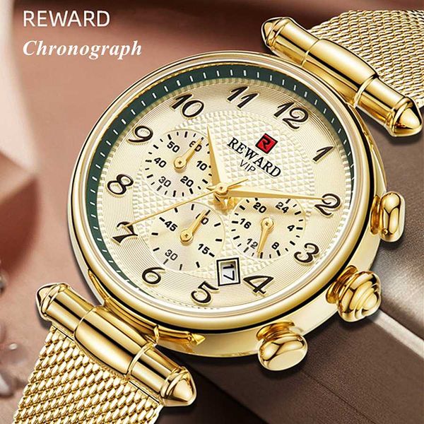 

reward chronograph women's bracelet watches fashion quartz watch ladies stainless steel mesh casual waterproof dress wristwatch, Slivery;brown