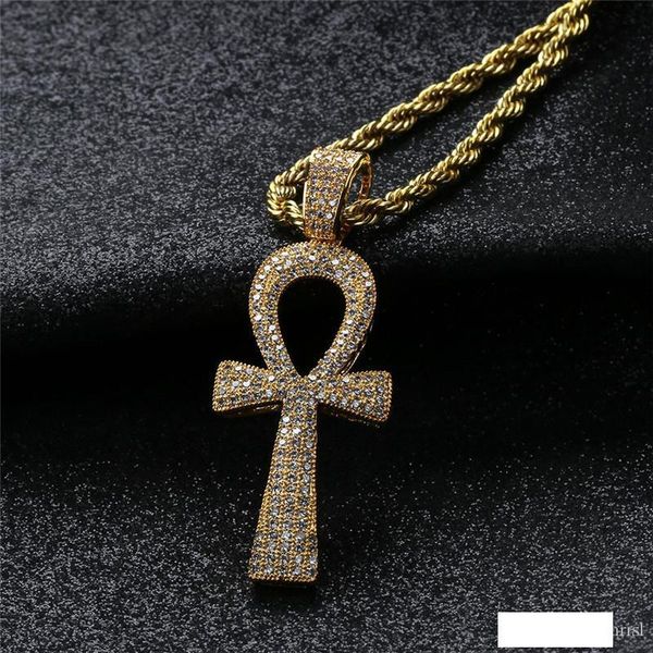 

hip hop iced out silver gold color full zircon jesus ankh egyptian life cross pendant necklaces
