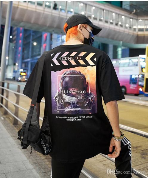 

brand mens astronaut printed cotton t shirts designer short sleeve oversize hip hop casual boyfriend tshirt tee sh09, White;black