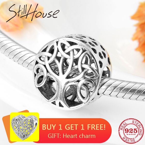 

925 sterling silver round shape tree of life hollow charm beads fit original pandora bracelet necklace jewelry making, Golden;silver