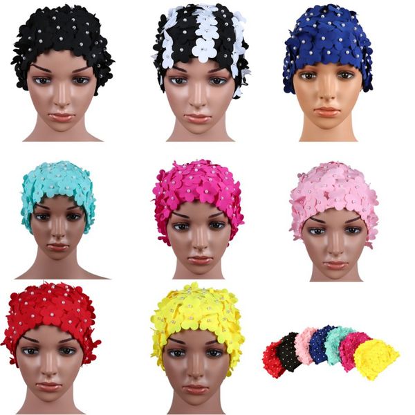 

women swimming caps pearl three-dimensional petals women flowers design cap delicate three-dimensional petal swimming caps
