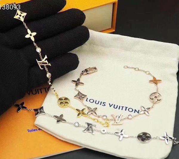 

european and american explosive bracelet fashion wild design couple bracelet trend classic jewelry lv, Golden;silver